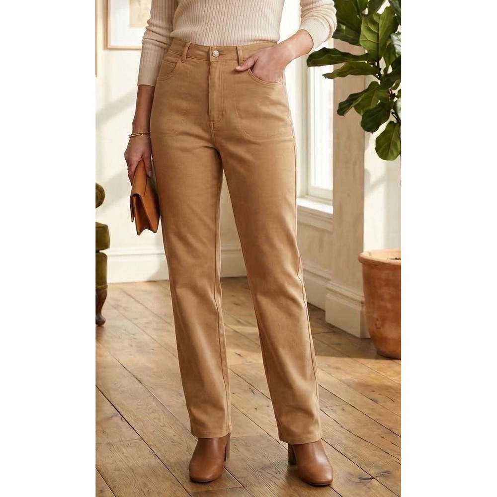 Bill Blass Women's‎ Straight Leg Trousers Pants Brown 5-Pocket Size 10 Stretch